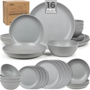 16-Piece Unbreakable Wheat Straw Dinnerware Set