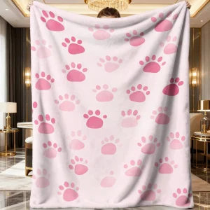 Pink Paw Print Flannel Blanket All-Season